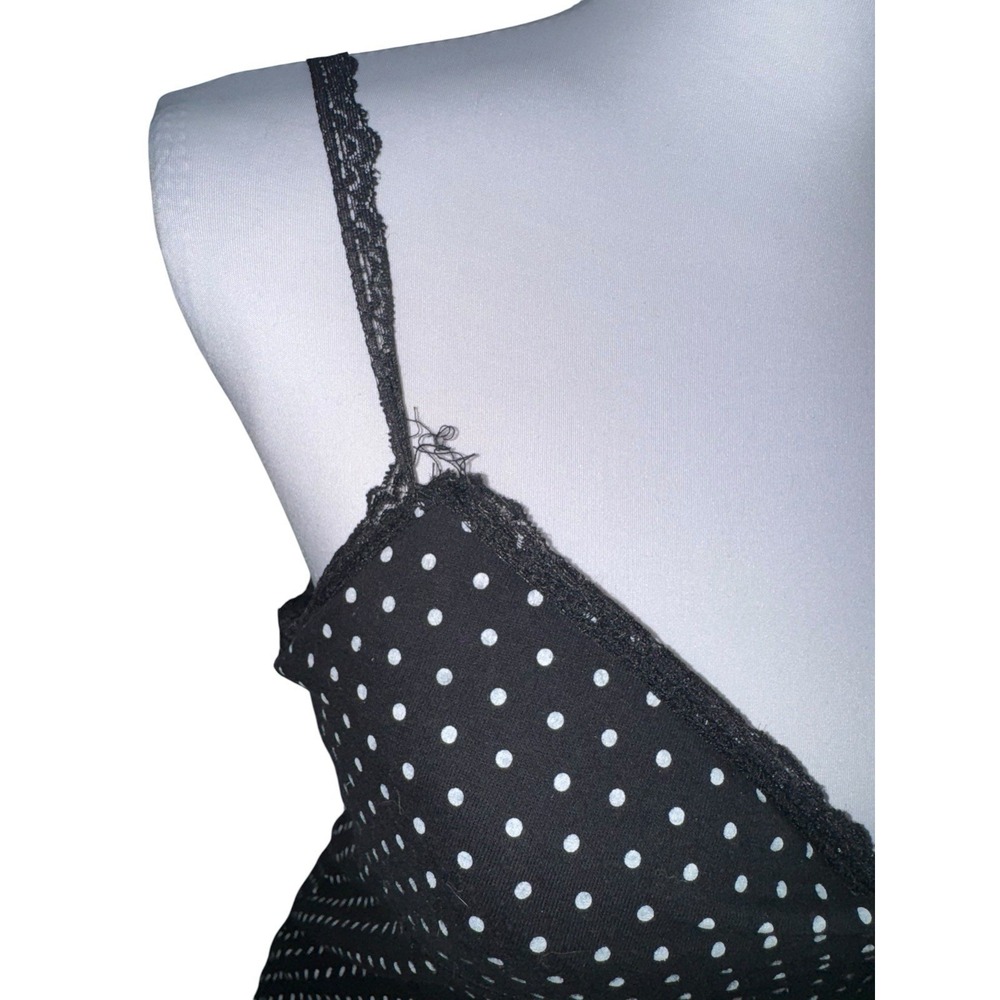 VTG LEI Polka Dot Lace Trim Cami Tank Top Black White Cotton Juniors XXL Y2K - Picture 3 of 10